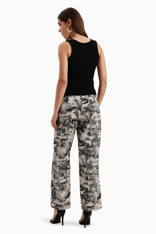 Black White Silk Jacquard Pants