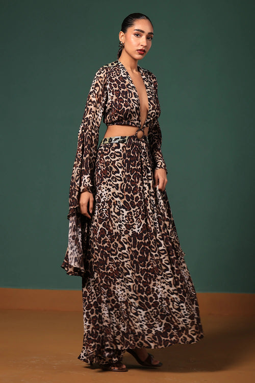 Leopard Print Leopard Print Long Dress with Waist Cut Out