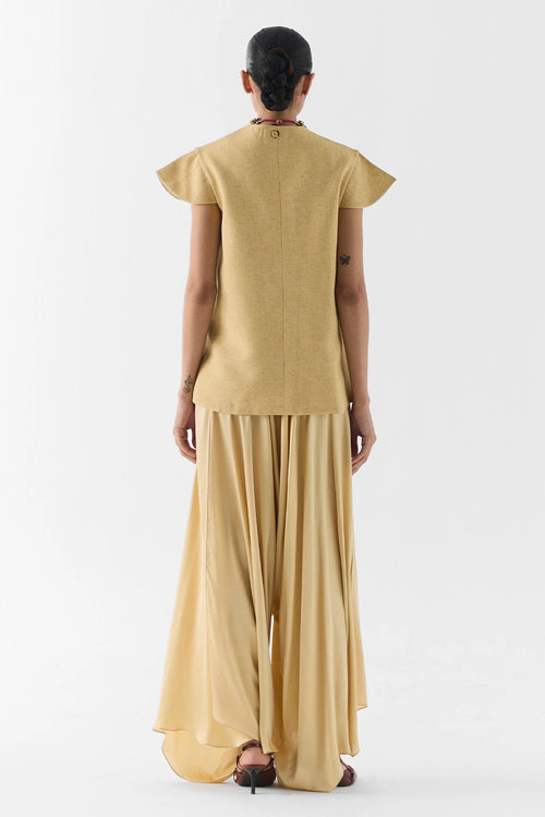 Gold Garden Rose Vest And Dhoti Pants Set