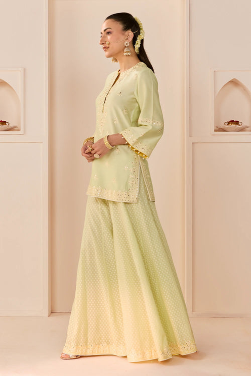 Rehma Mint Green Short Kurta with Sharara and Dupatta