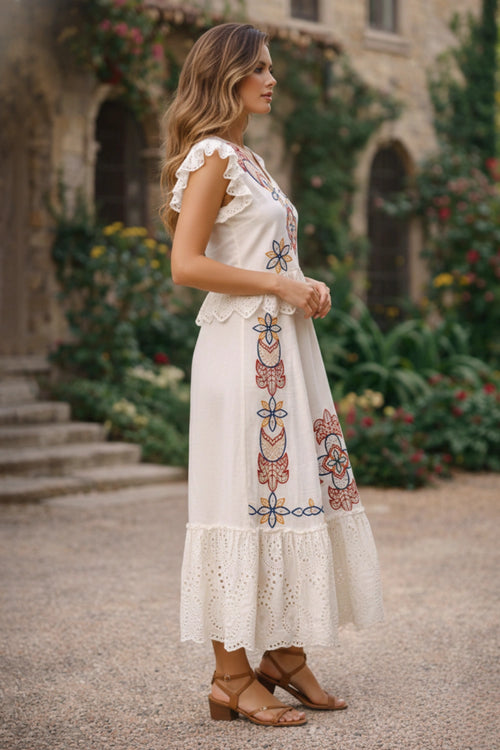 Broderie Linen Honey Comb Embroidered Skirt Set