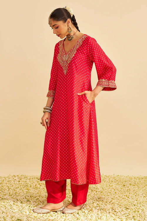 Zaliyah Red Long Chauga with Salwar