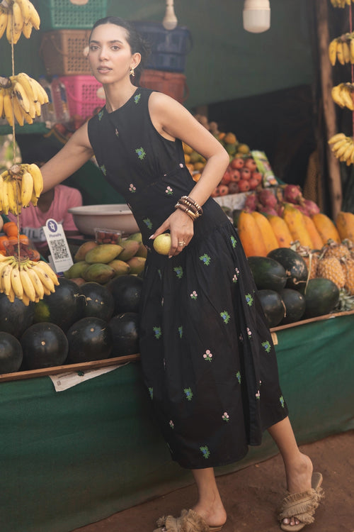 Black Floral Midi Dress
