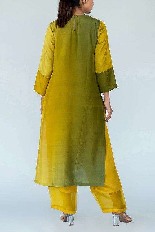 Sage Mustard Ombre Color Block Kurta Set