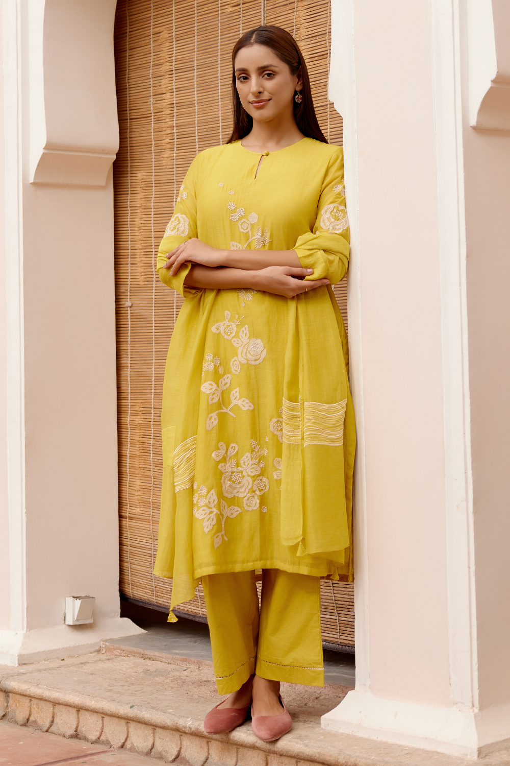 Citrine Floral Applique Kurta Set