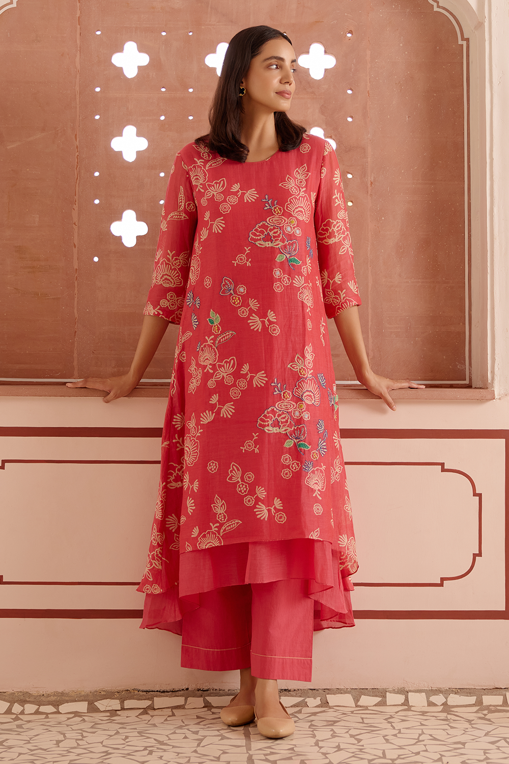 Rosewood Floral Embroidered Kurta Set