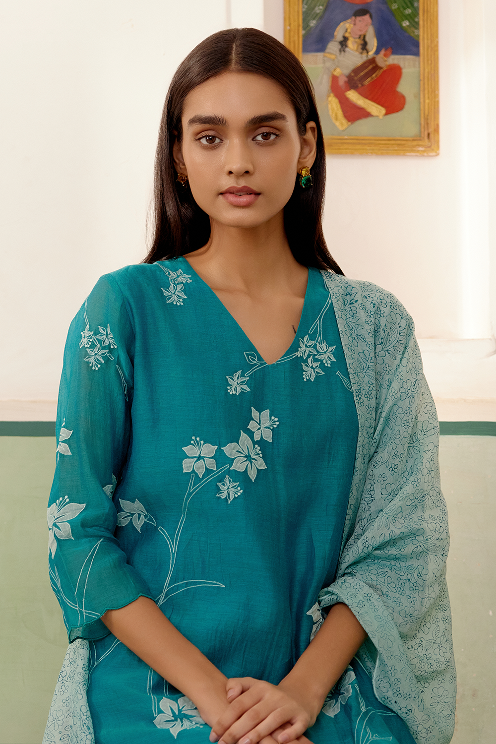 Teal Applique Kurta Set