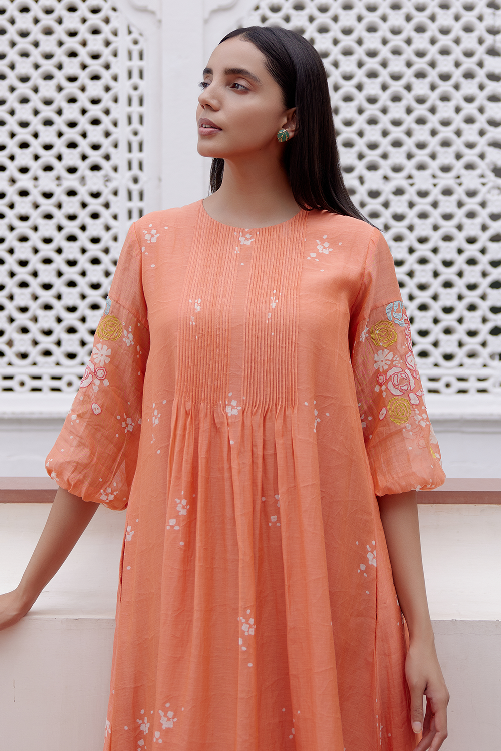 Tangerine Embroidered Dress