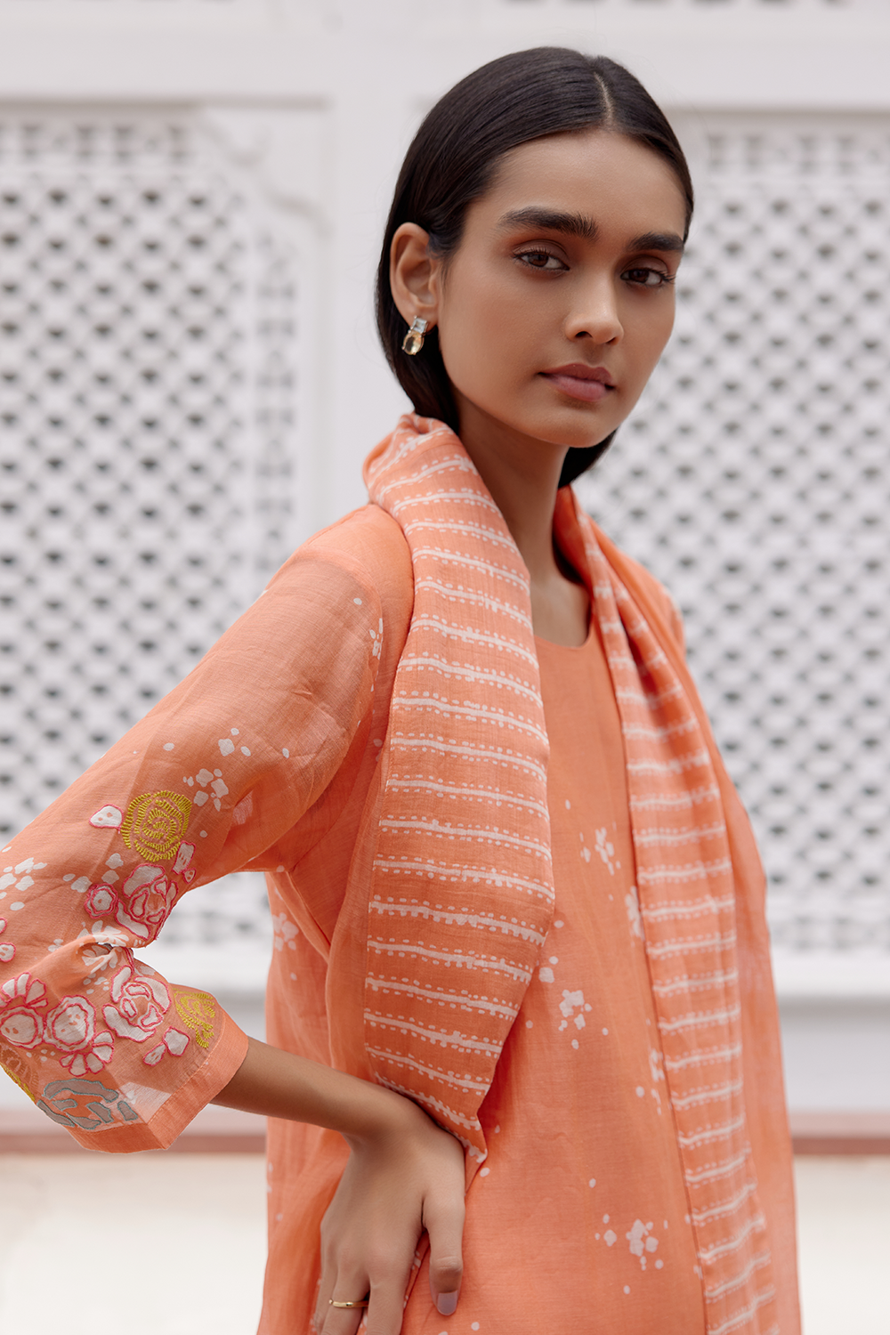 Tangerine Floral Kurta Set