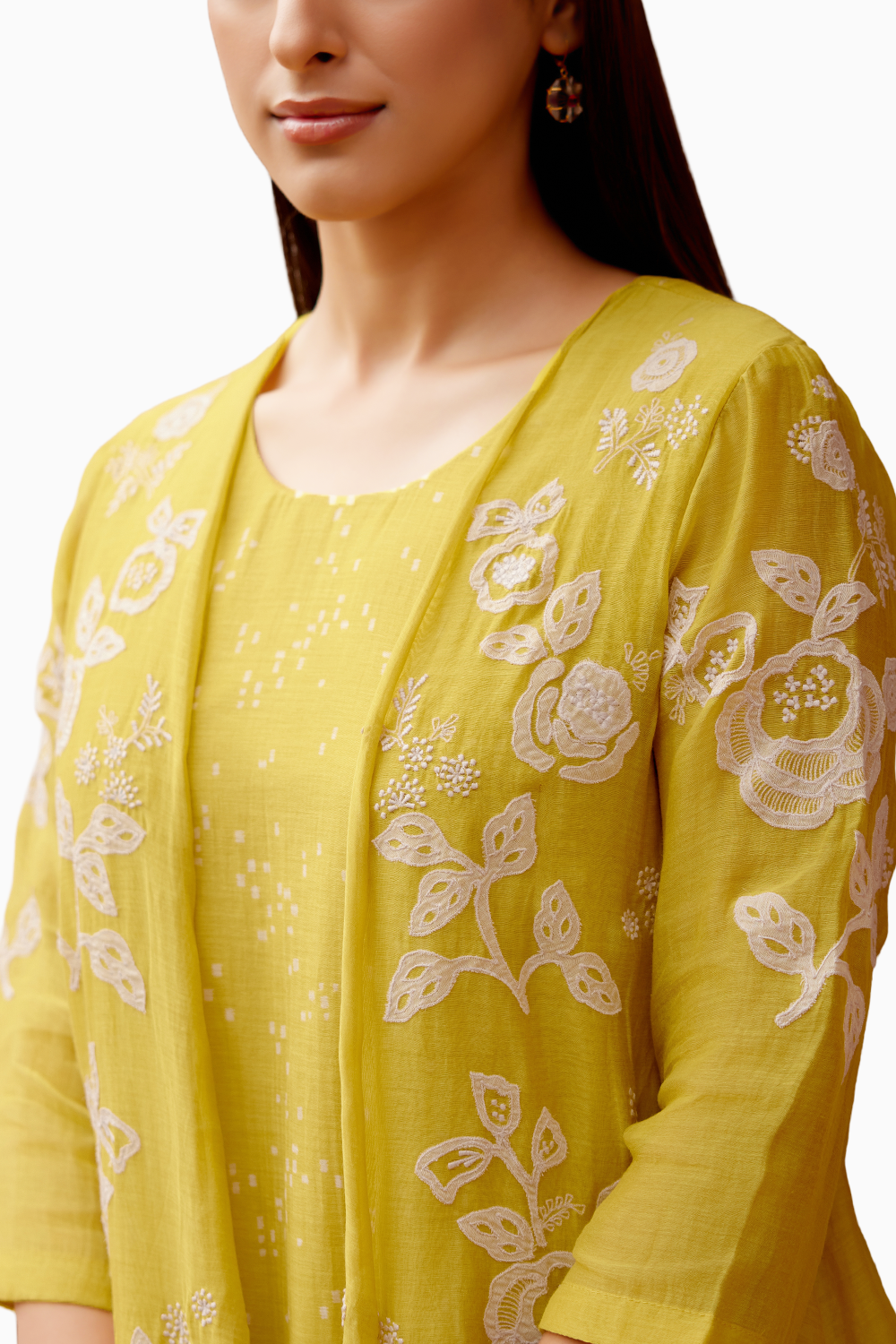 Citrine Floral Embroidery Jacket Dress