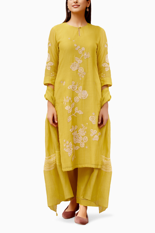 Citrine Floral Applique Kurta Set