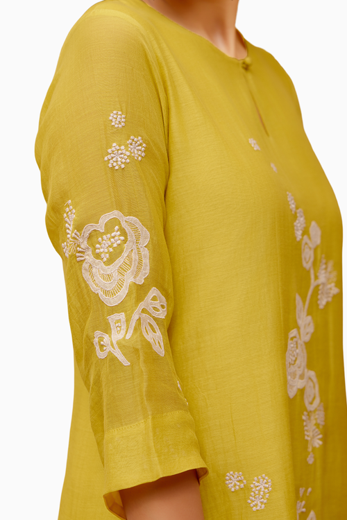 Citrine Floral Applique Kurta Set