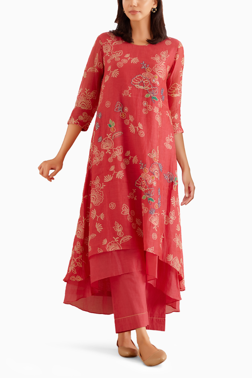 Rosewood Floral Embroidered Kurta Set