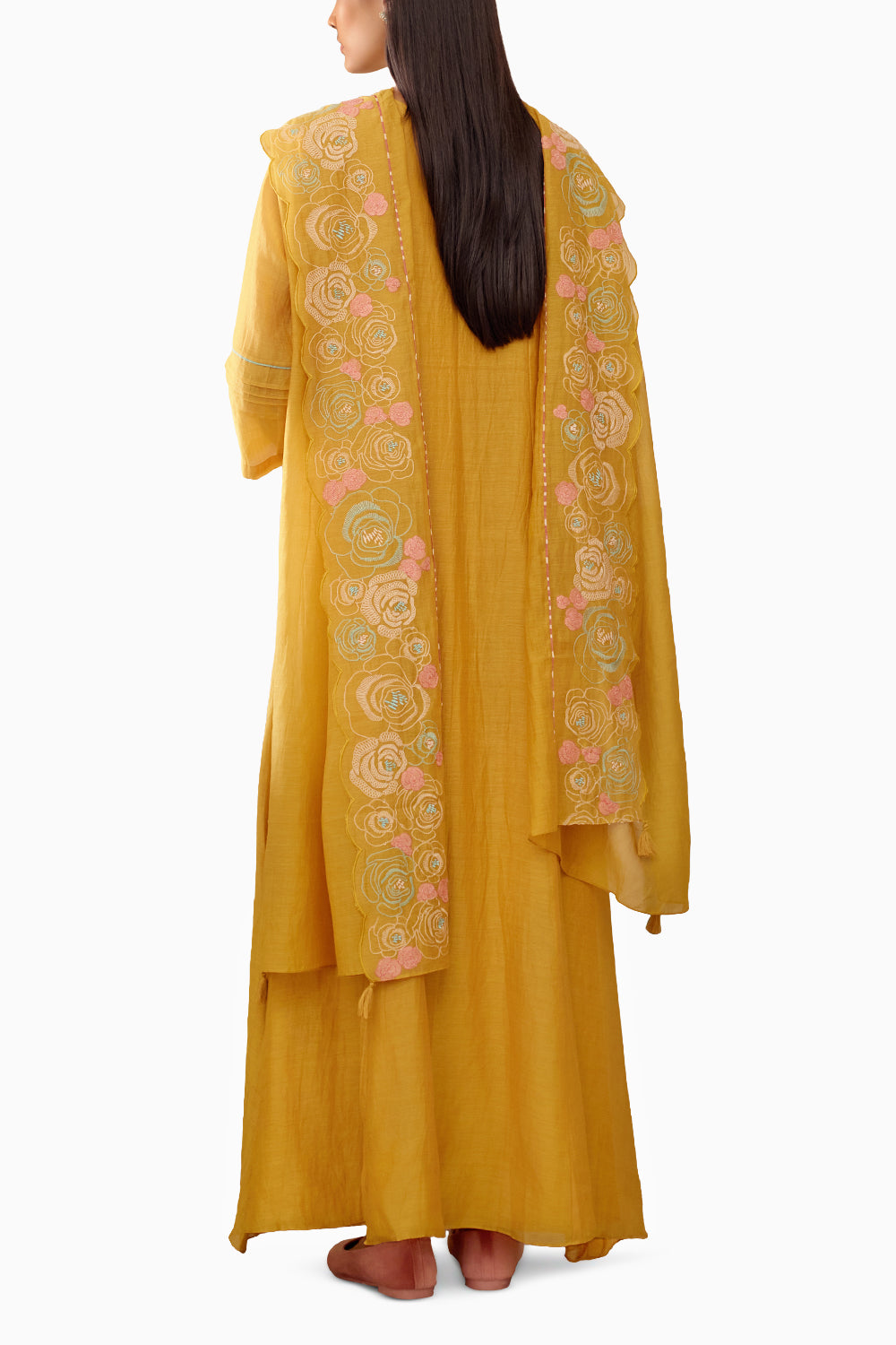 Ochre Flora Anarkali Set