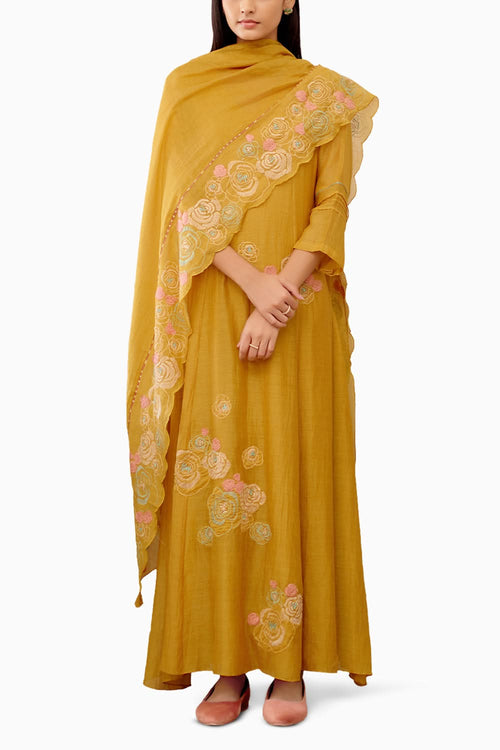 Ochre Flora Anarkali Set