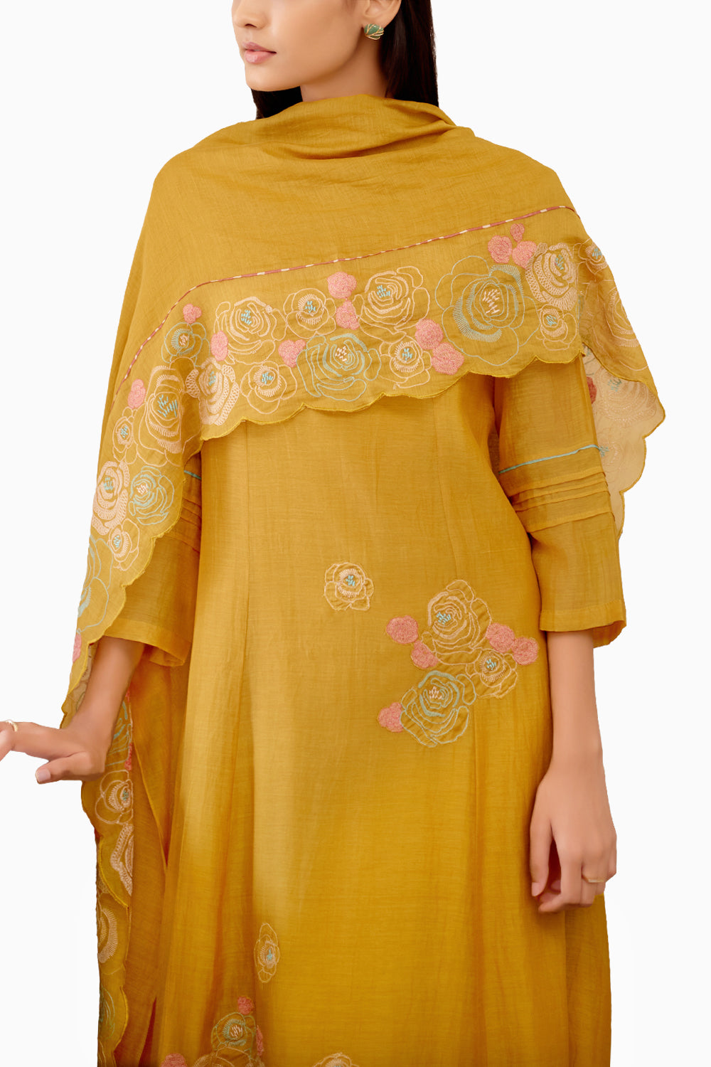 Ochre Flora Anarkali Set