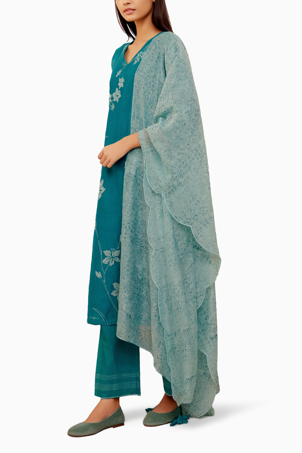 Teal Applique Kurta Set