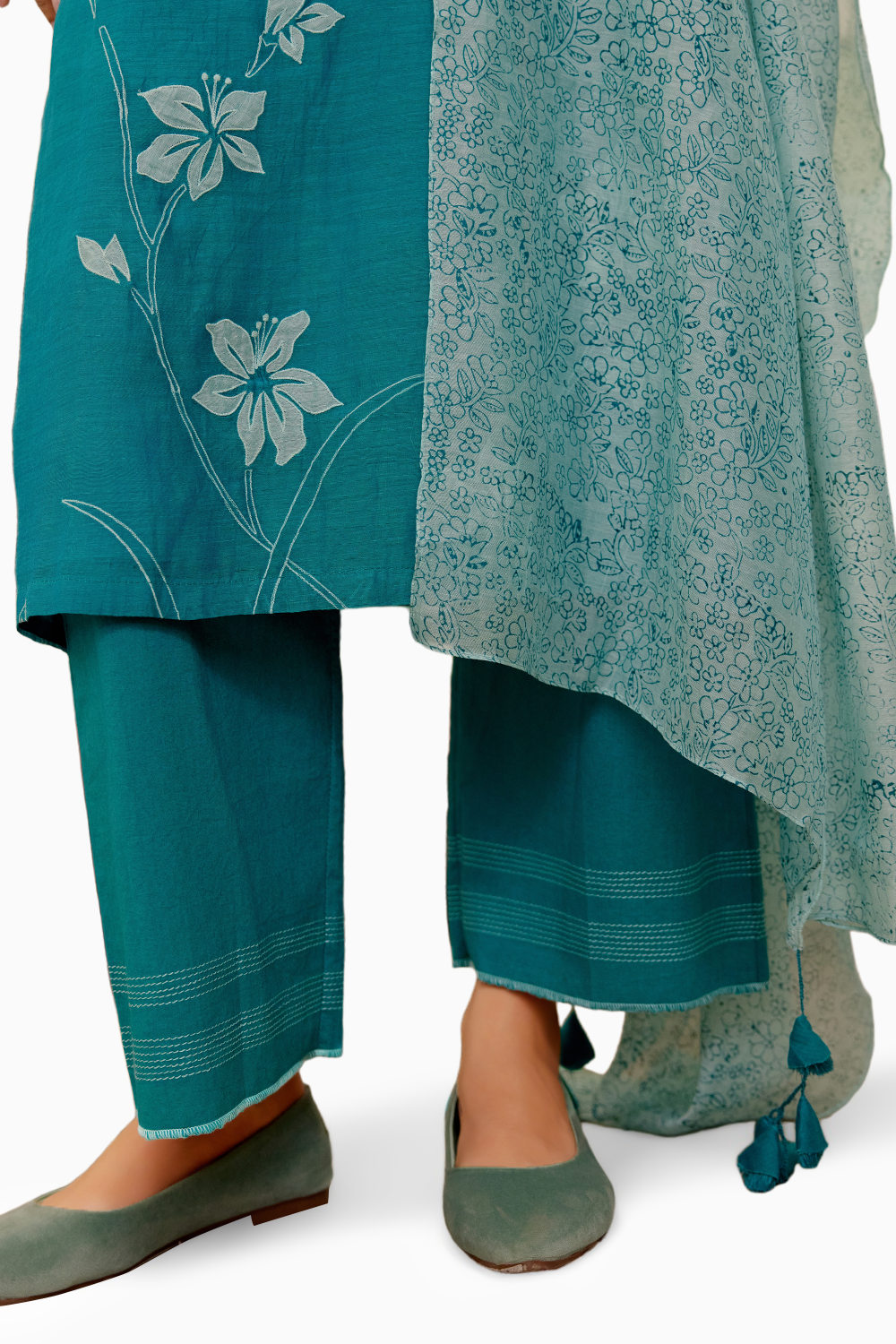 Teal Applique Kurta Set