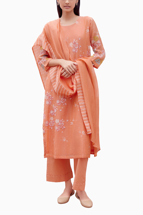 Tangerine Floral Kurta Set