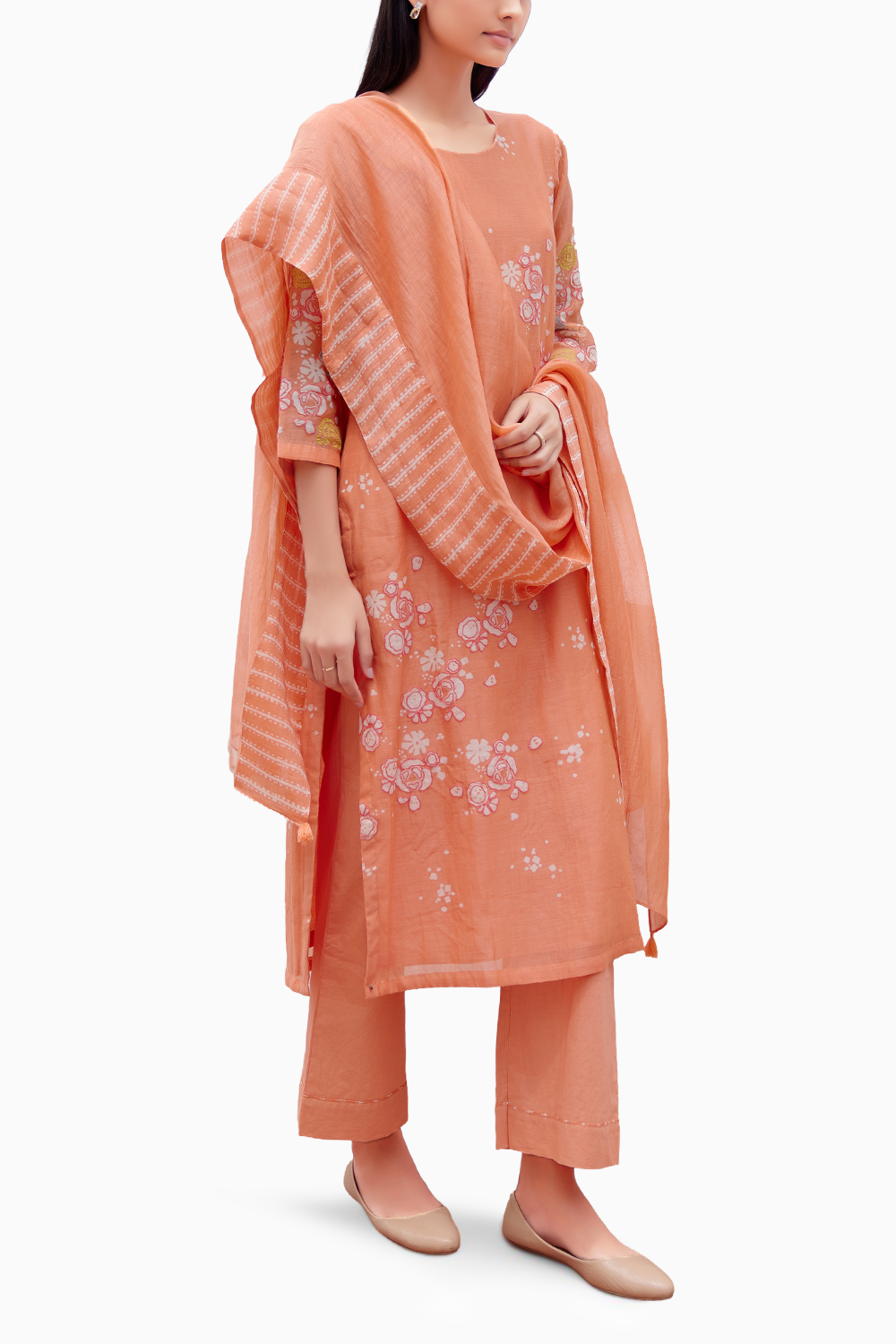 Tangerine Floral Kurta Set