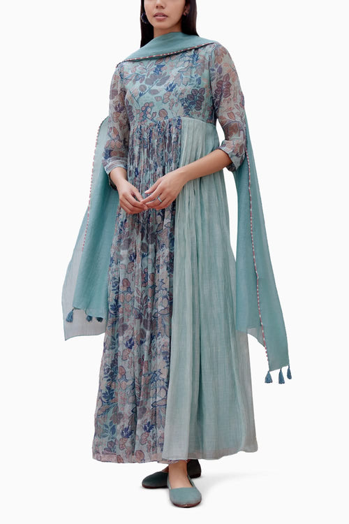 Sage Printed  Anarkali Set