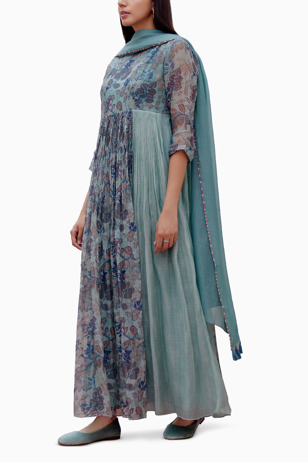 Sage Printed  Anarkali Set