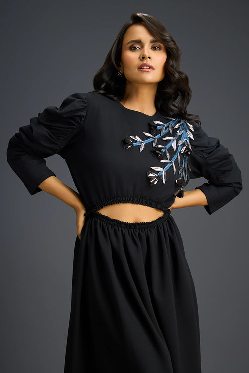 Black Dress Midriff Cutout