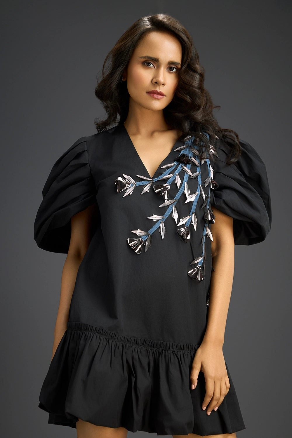 Black Dress With Ruffled Hem