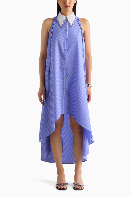 Blue Stripe High Low Dress
