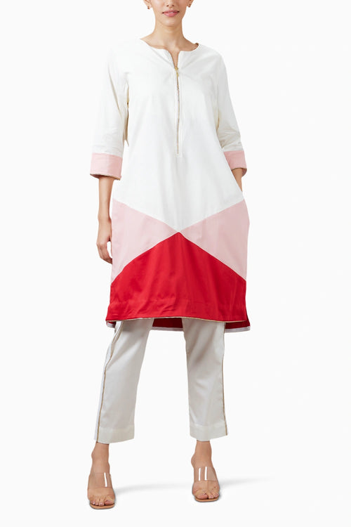 Peach Red Triangle Co-ord Set