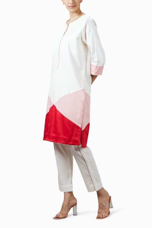 Peach Red Triangle Co-ord Set