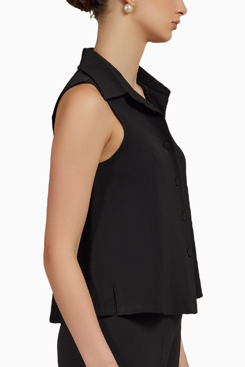 Black Stretch Suiting Sleeveless Top