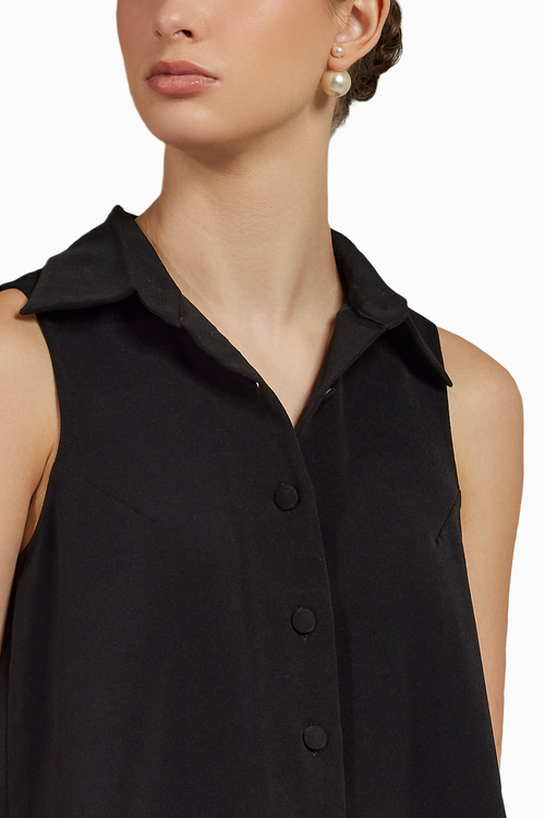 Black Stretch Suiting Sleeveless Top
