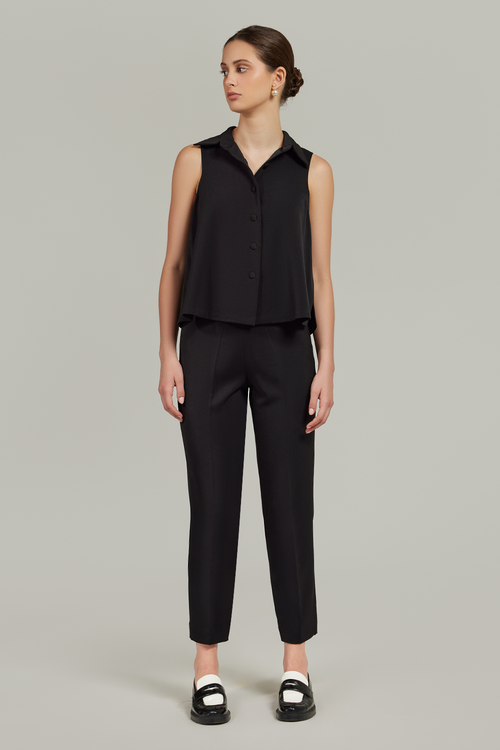 Black Stretch Suiting Sleeveless Top