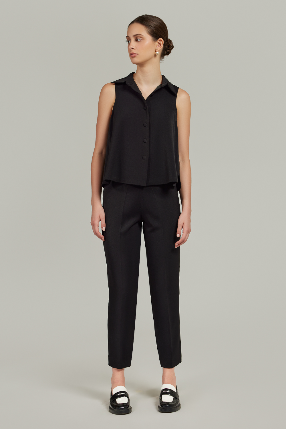 Black Stretch Suiting Sleeveless Top
