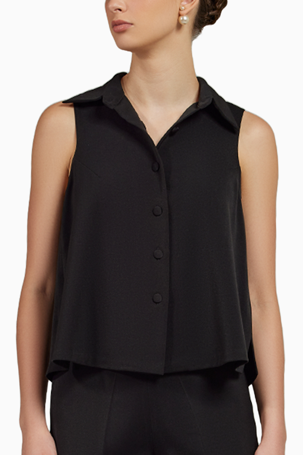 Black Stretch Suiting Sleeveless Top