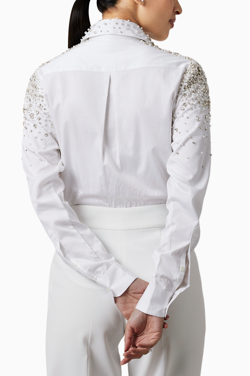 White Heavy Encrusted Pearl Swarovski Shirt