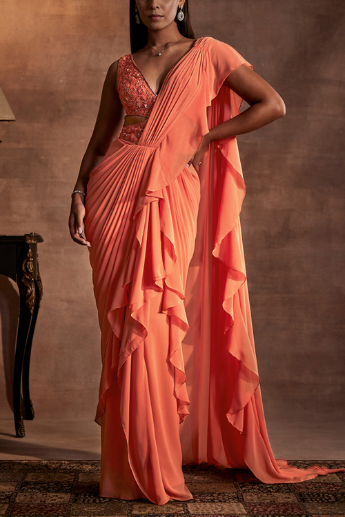 Peach Drape Saree with Blouse
