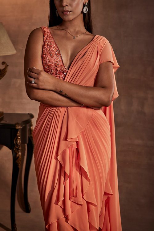 Peach Drape Saree with Blouse