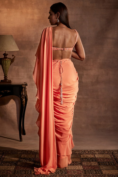 Peach Drape Saree with Blouse
