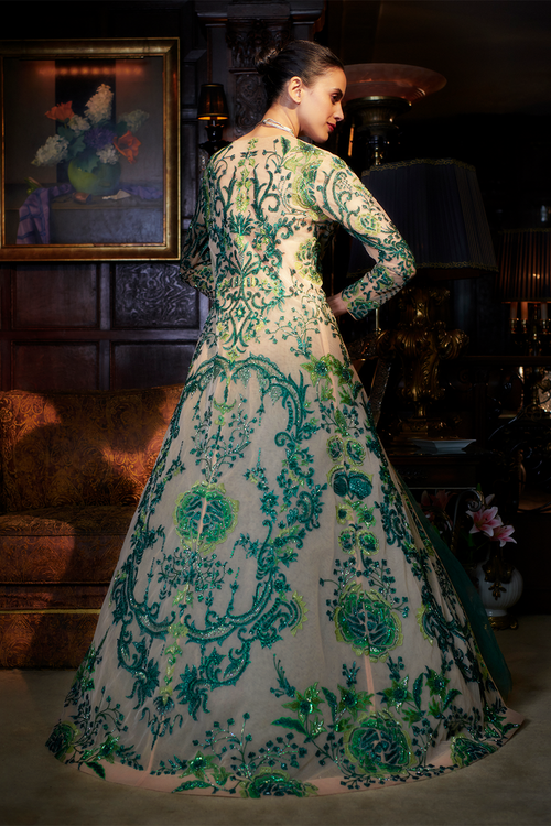 Emerald Green and Nude Lehenga with Jacket