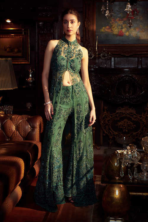 Emerald Green Jacket with Bellbottom Set