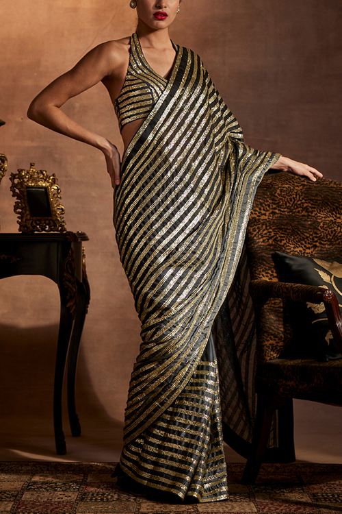 Embellished Grey Saree with Blouse