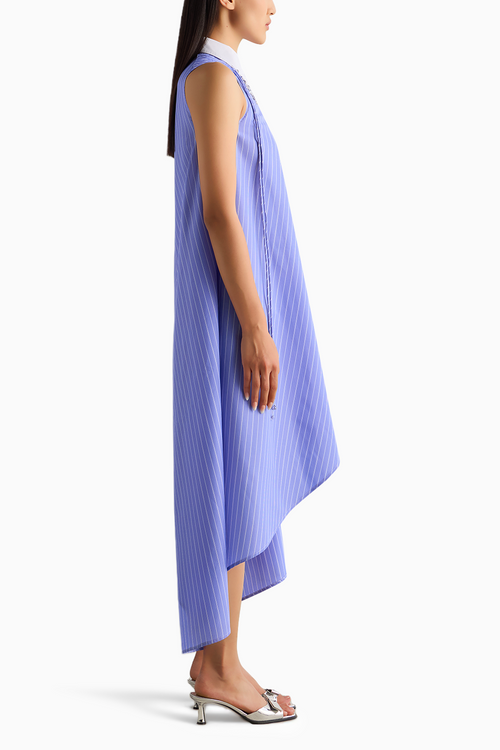 Blue Stripe High Low Dress