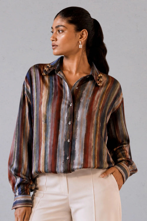 Striped Silk Crepe Shirt