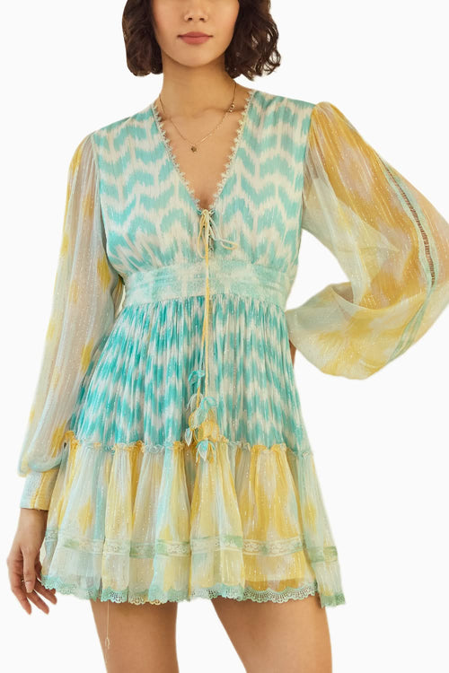 Ikat Two-Toned Printed Short Dress