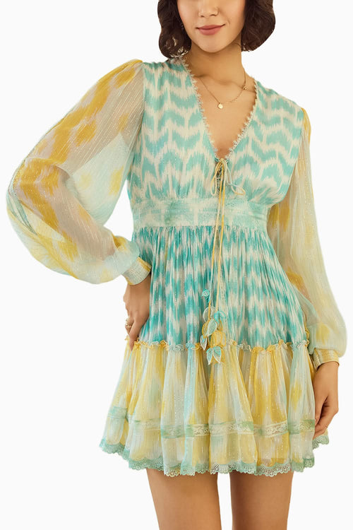 Ikat Two-Toned Printed Short Dress
