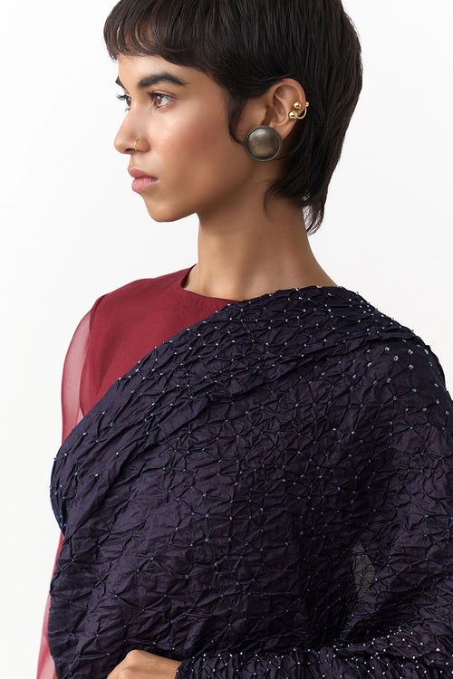 Binduna Navy Burgundy Saree