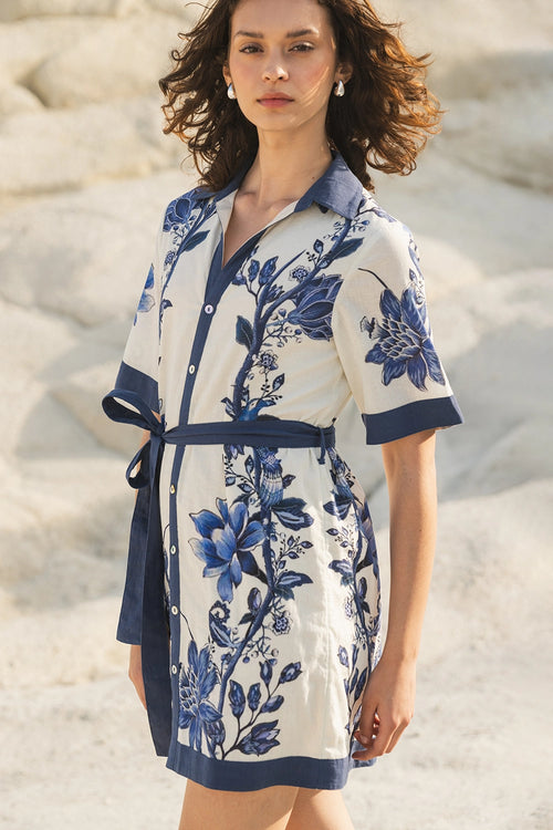 Leah Mini Floral Blue-White Dress
