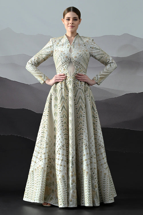 Ivory Silhouette Gown With Intricate Hand-Embroidered Motifs
